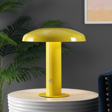 Suillius 11" Contemporary Bohemian Rechargeable/Cordless Iron Integrated LED Mushroom Table Lamp - JONATHAN Y